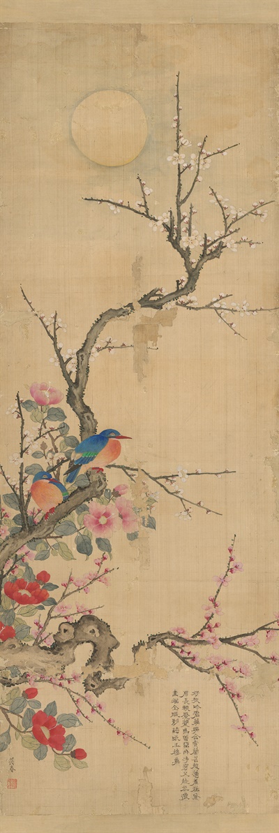 <꽃과 새> 신명연(1809~1886), 조선 19세기, 비단에 채색, 국립중앙박물관 소장.