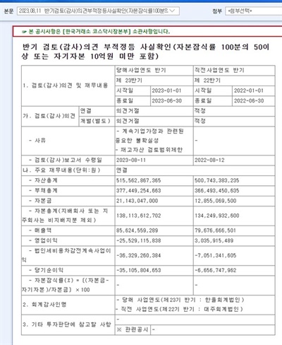8월 11일자 아스트 관련 한국거래소 코스닥시장본부 공시사항