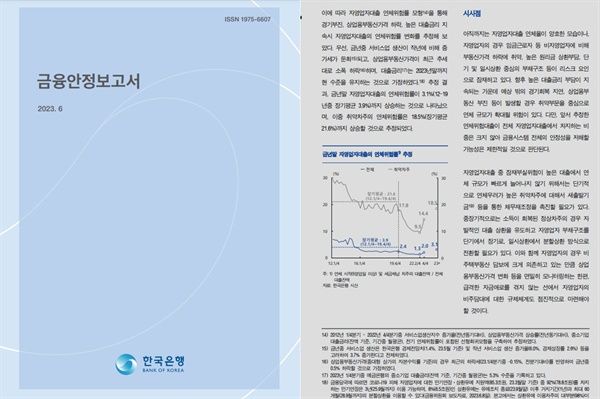 한국은행의 금융안정보고서(2023년 6월) 속 자영업자 관련 서술 부분. 
