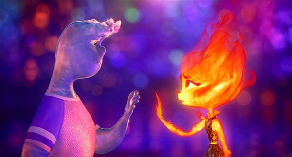 영화 '엘리멘탈' 속 불과 물 불과 물은 이해와 노력을 통해 서로의 성질을 변화시킨다