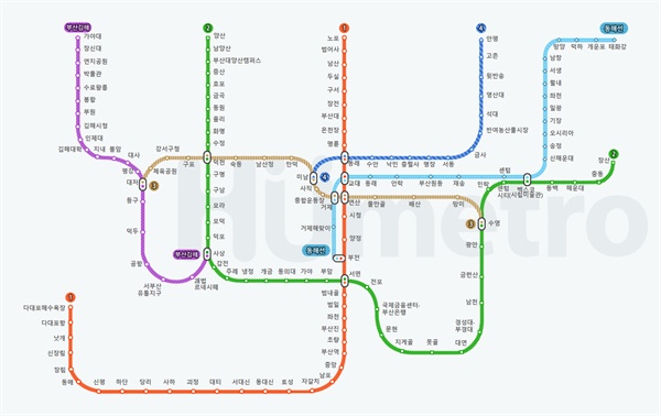 부산 지하철 노선도.