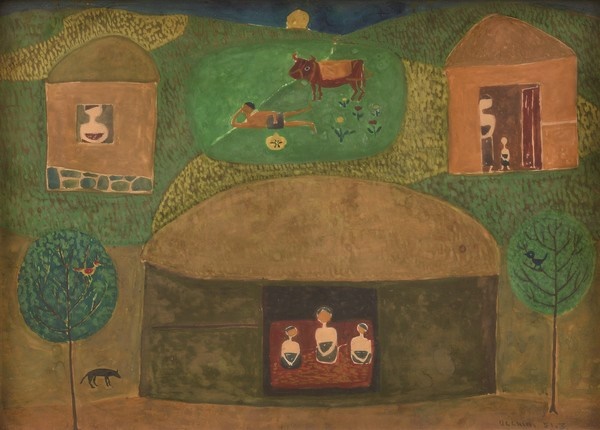 장욱진 I '마을' 종이에 유화 물감 26,3×36.7cm 1951 국립현대미술관 이건희 컬렉션