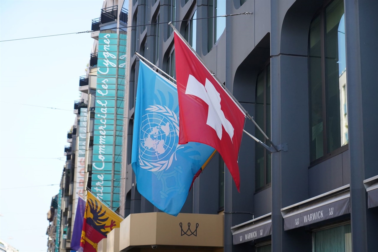 스위스의 국기와 UN기