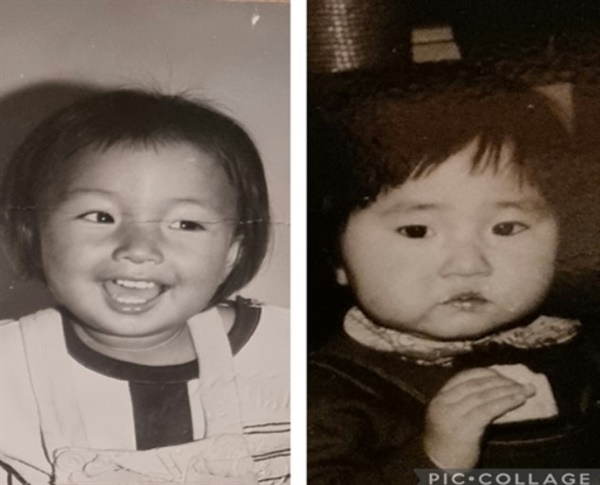 사진 왼쪽은 한국에서 출국 전 만든 여권 속 아이 사진. 오른쪽은 요안네커스의 양부모가 도착 직후 찍은 사진