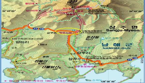 ‘야생동물 찻길사고(로드킬) 예방·관측(모니터링) 시스템’ 시범 적용 지역인 한려해상국립공원 상주금산지구