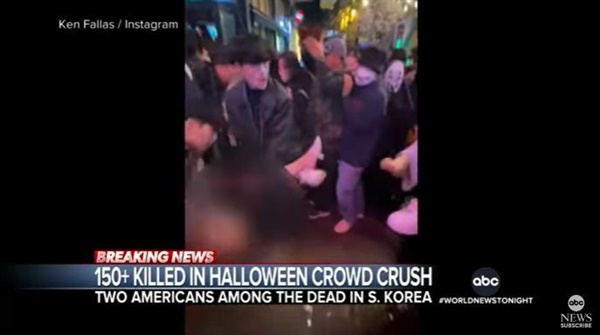 ABC News, More than 150 killed in Seoul crowd crush 유튜브 캡쳐화면