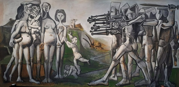 피카소 <한국에서의 학살> 1951년 1월 18일 완성작품. 한국전쟁 중에 그린다. 파리국립피카소미술관 소장.