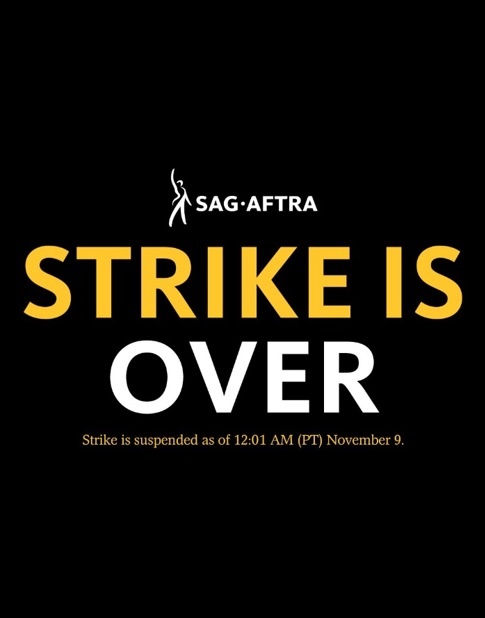  파업 종료를 선언하는 미국 할리우드 배우·방송인 노동조합(SAG-AFTRA) 소셜미디어 계정 