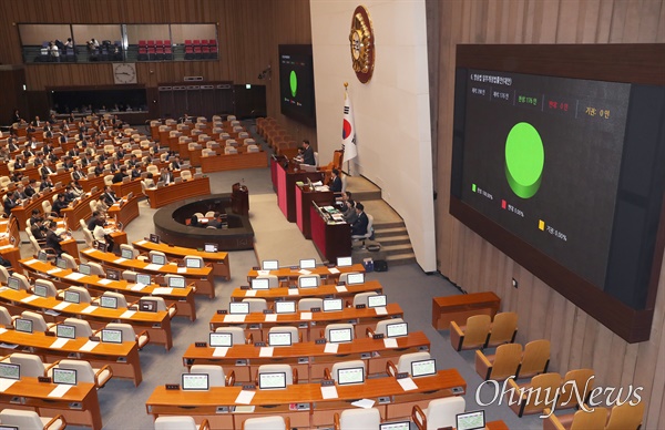 방송법 일부개정법률안(대안)이 9일 국회 본회의에서 가결되고 있다. 