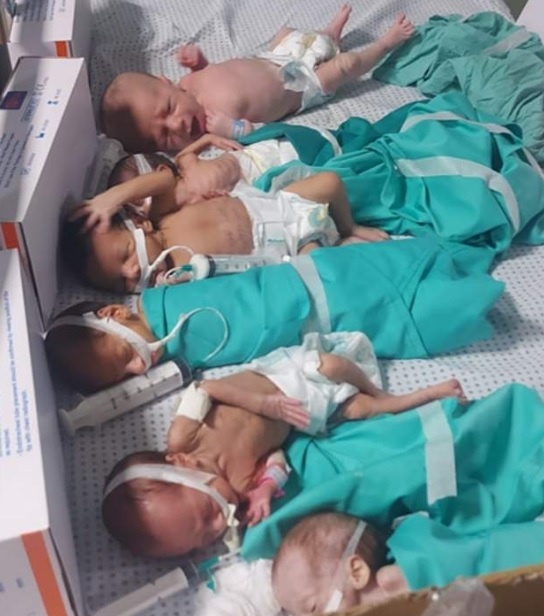 전력이 끊겨 인큐베이터에서 꺼내 일반 병동으로 옮긴 아기들 사진을 가자지구 알-시파 병원이 공개했다 