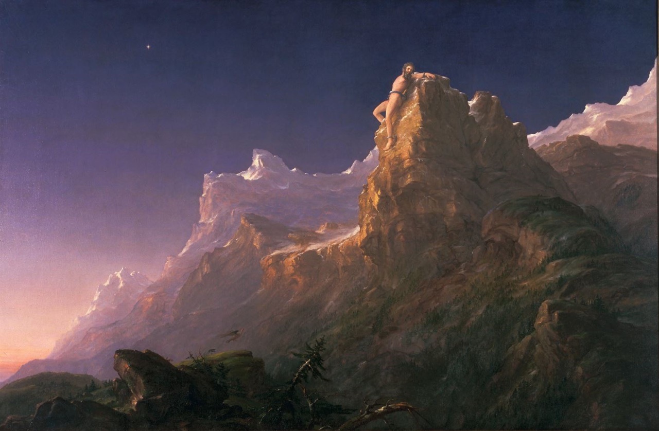 낭만주의 시대 토마스 콜이 그린 '바위산에 묶인 프로메테우스'(1847): 카즈베기산과 유사하다.