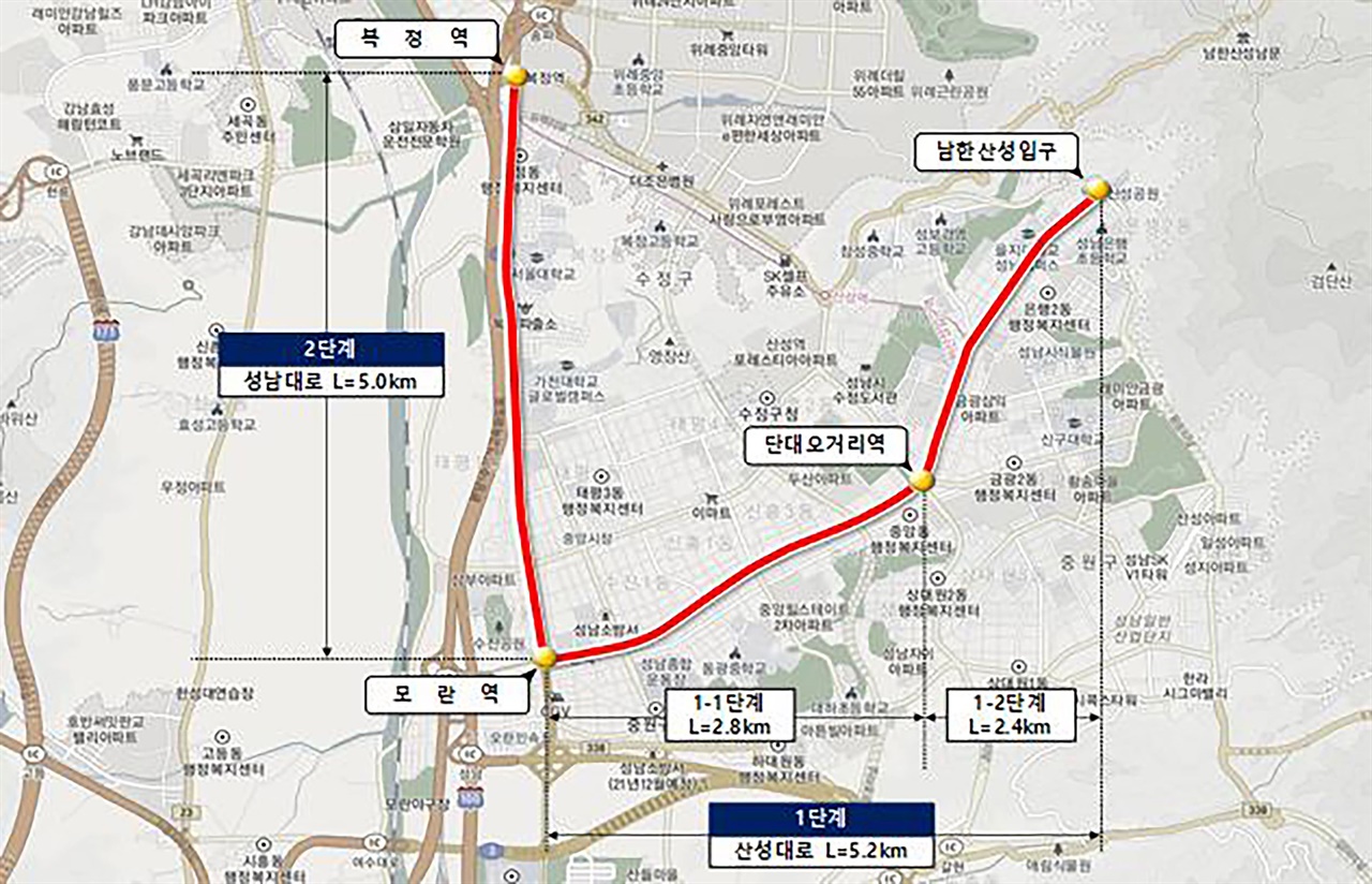 대중교통과-성남시 S-BRT (성남~복정 광역 BRT) 사업 위치도
