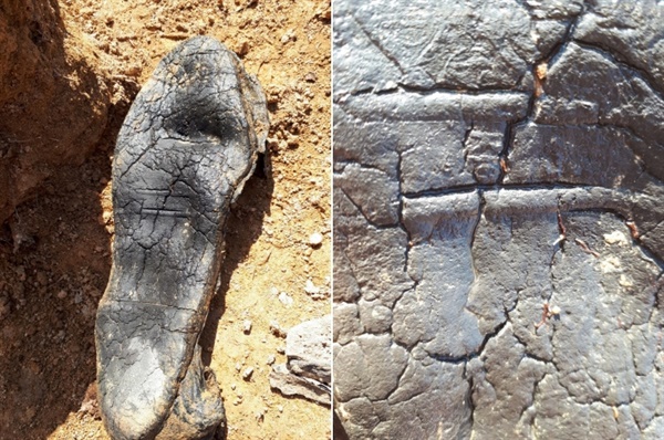 필자가 발굴한 검정 고무신에 ‘증’이라는 상표가 표시된 모습
