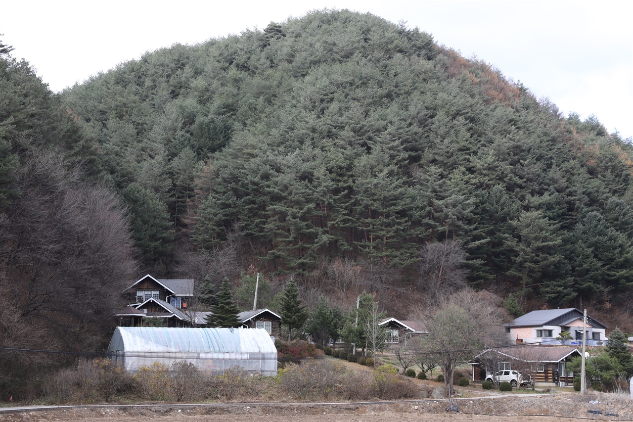 강원특별자치도 평창군 봉평면 한 마을에 있는 김동하 교장이 직접 지은 여섯 채 생태 가옥들