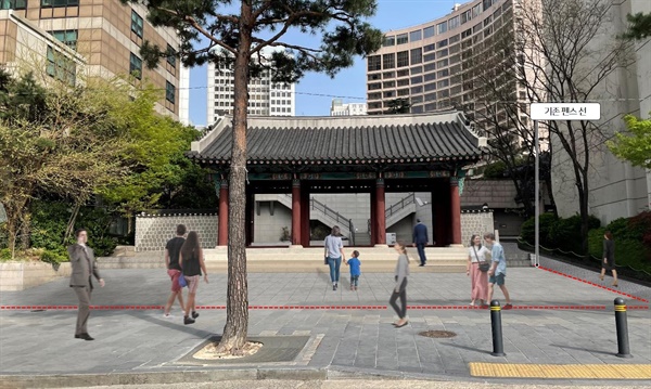 서울시가 조선의 고종이 대한제국 선포했던 환구단의 정문 울타리를 12월에 걷어내기로 했다. 사진은 울타리 철거 후의 조감도.
