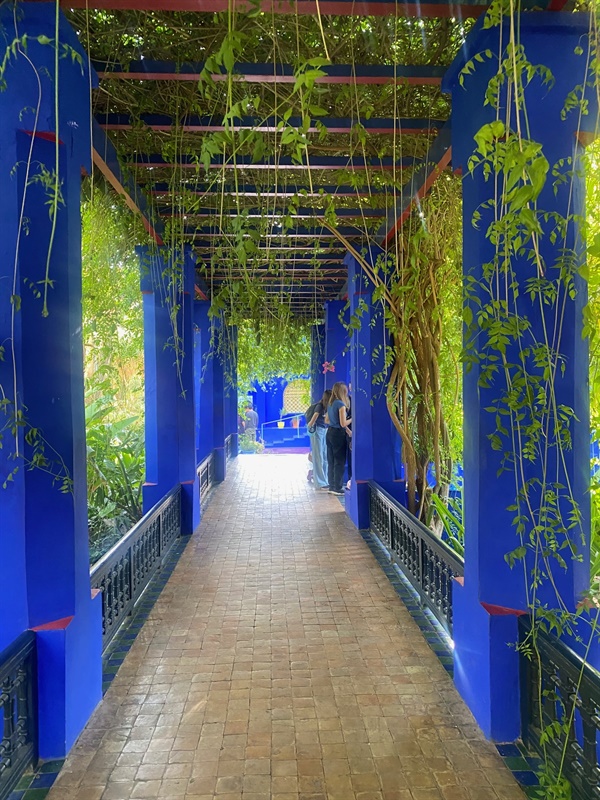 마조렐 정원. 초록과 파랑의 조화가 아름다운 통로
