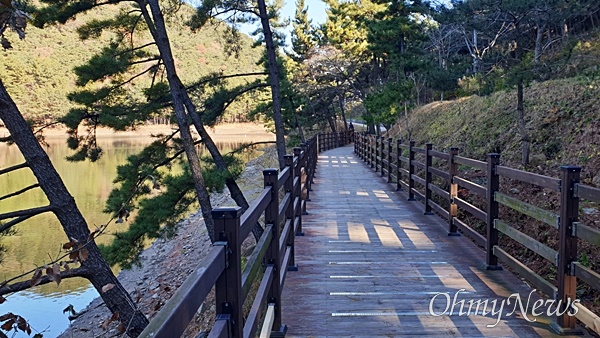  서천 치유의숲, 호숫가 나무데크.