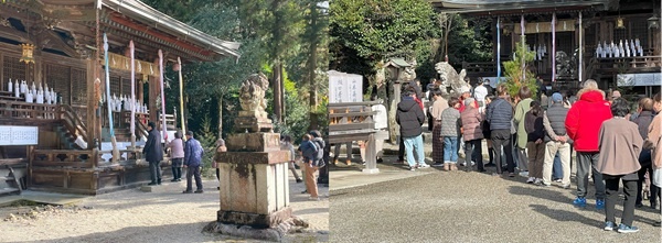          시가현 야가와 신사에서 하츠모데를 하기 위해서 사람들이 줄을 서서 기다리고 있습니다.