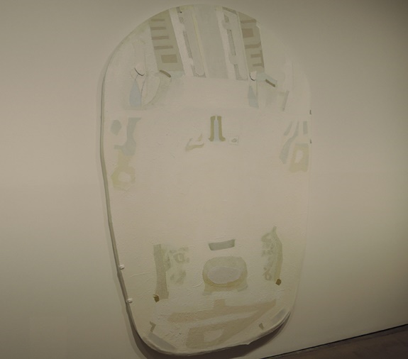 임충섭 I '하얀 한글' Acrylic, oil, crayon, rice paper, U.V.L.S. gel on shaped canvas, 243×159×6cm 2020