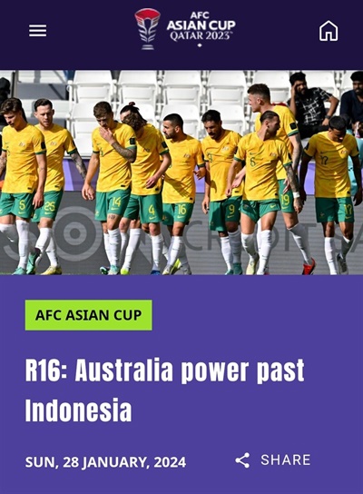  호주 vs. 인도네시아 아시안컵 16강전 경기장면