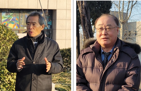 기념사를 하고 있는 김동진 회장(왼쪽)과 축사를 하고 있는 최용기 교수