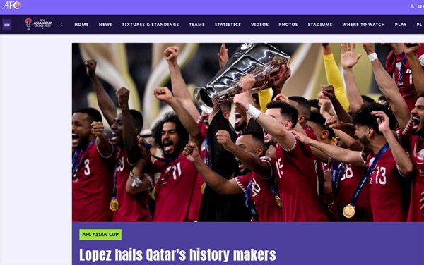 카타르 대표팀 개최국 카타르가 2023 아시안컵에서 우승을 차지했다.
