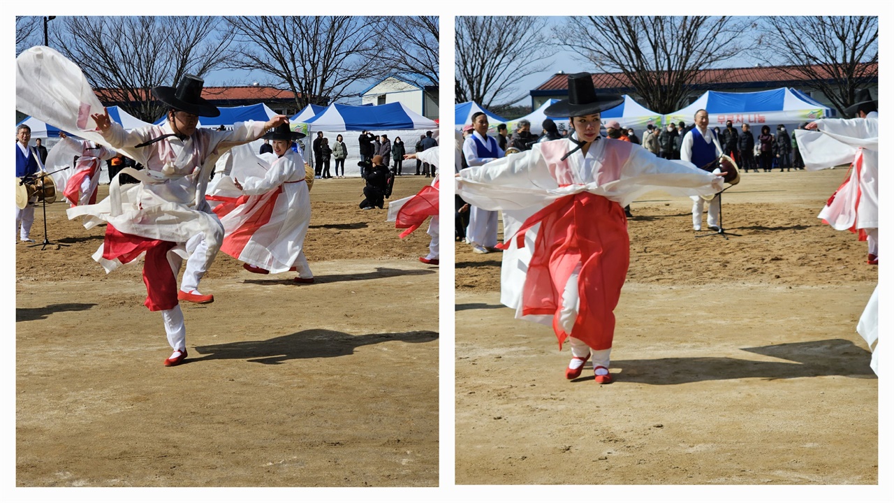  우포따오기춤 공연 현장. 왼쪽 사진이 우포따오기춤을 만드신 형남수 선생님이다.