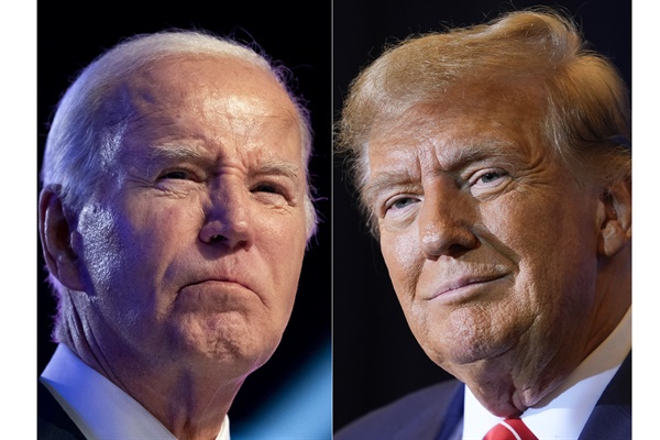 조 바이든 대통령(왼쪽)과 공화당 대선 후보인 도널드 트럼프 전 대통령(오른쪽)의 모습(자료사진)
