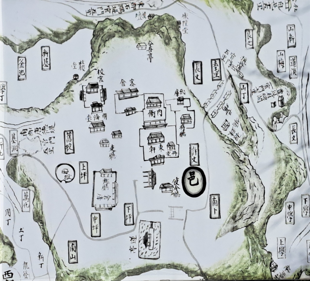 고부 관아 터인 고부초등학교 입구에 세워진 옛 관내도 지도.