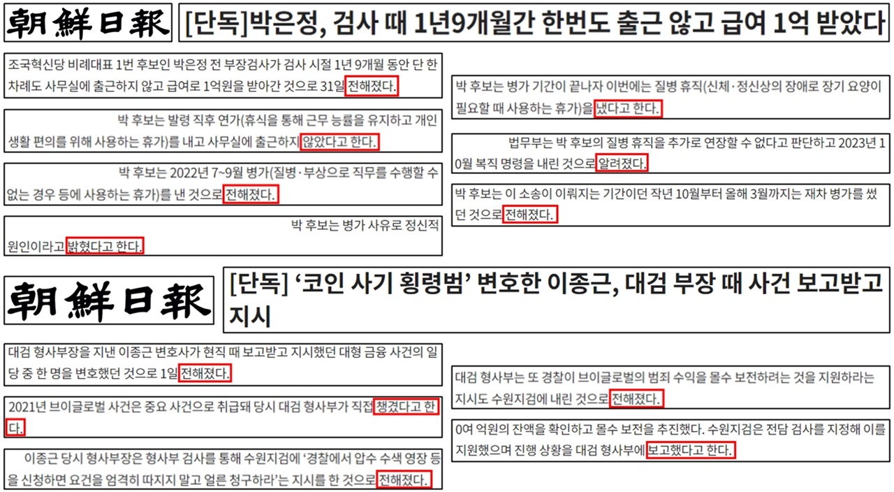 검찰발 언론보도 문제표현이 다수 등장한 ‘박은정 후보’ 관련 조선일보 단독보도