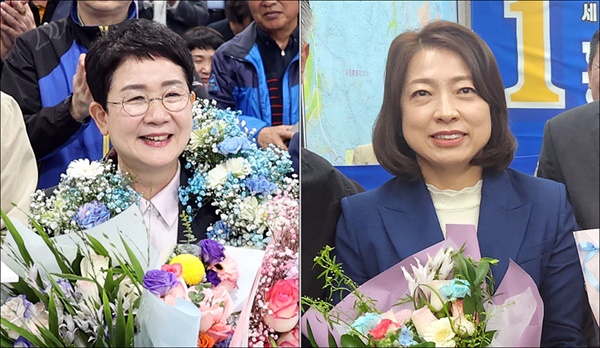 대전지역 최초로 여성 지역구 국회의원에 당선된 더불어민주당 박정현(대덕구, 왼쪽)·황정아(유성구을) 당선인.