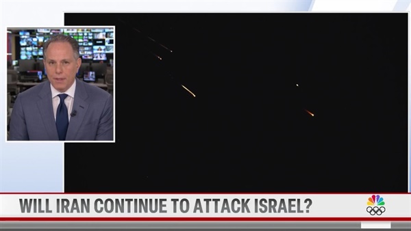 이란의 이스라엘에 대한 보복 공습을 보도하는 미국 NBC방송 