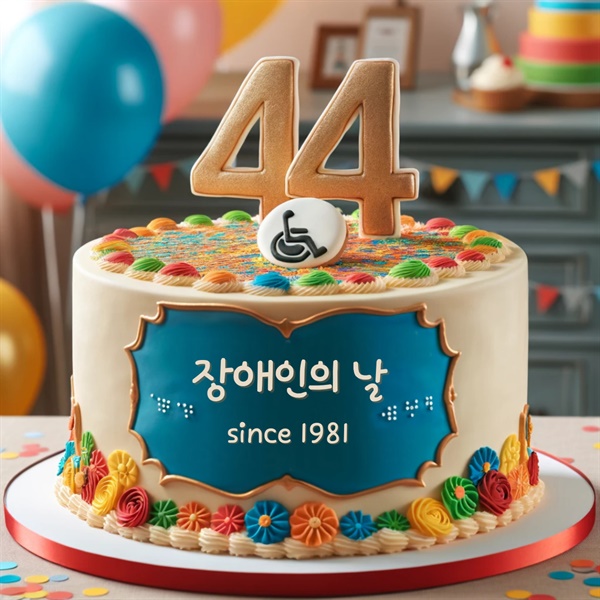 44번째 생일을 맞이한 장애인의 날을 기념하기 위한 케익. 이미지생성형 AI를 활용하여 제작