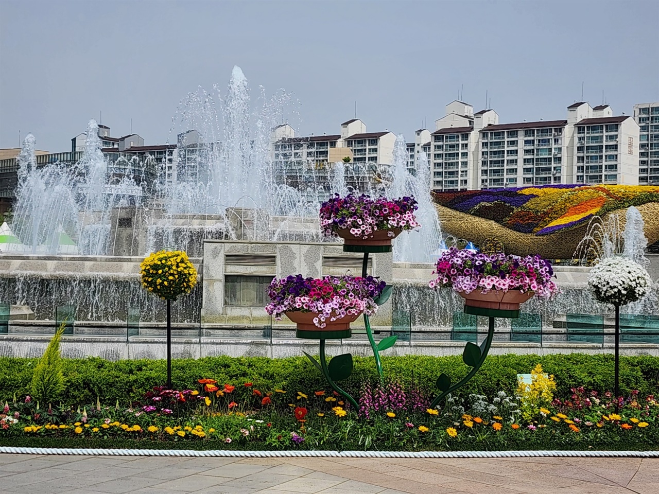  '2024고양국제꽃박람회'가 열린 일산호수공원 행사장에 비치된 꽃 장식품 모습