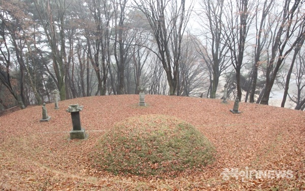  청주시 상당구 산성리 산 28-1번지 사적지 상당산성내에 조성됐던 안유풍의 무덤.