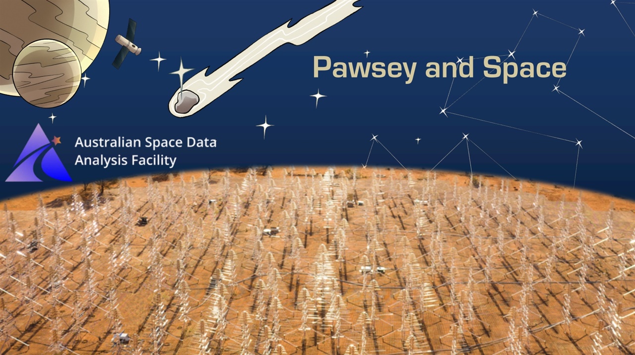 국제 천문학계의 거대 프로젝트로 전파망원경 어레이인 SKA(Square Kilometer Array) 프로젝트로 서호주에 만들어지고 있는 전파망원경의 모습과 퍼시(Pawsey) 슈퍼컴퓨팅 연구센터의 관계를 보여주는 자료 사진.