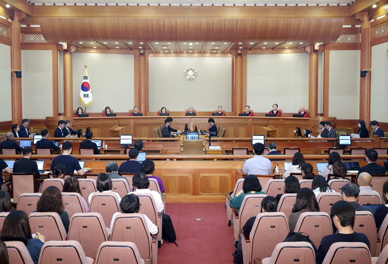 지난 21일 서울 종로구 헌법재판소 대심판정에서 기후소송과 관련한 2차 공개변론이 열렸다.
