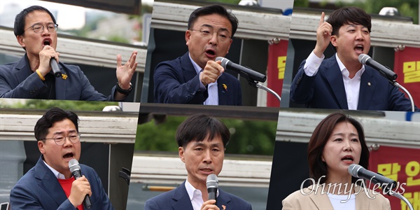 (왼쪽위 시계방향) 박주민, 신장식, 이준석, 허은아, 한창민, 박찬대 의원이 규탄발언을 하고 있다.
