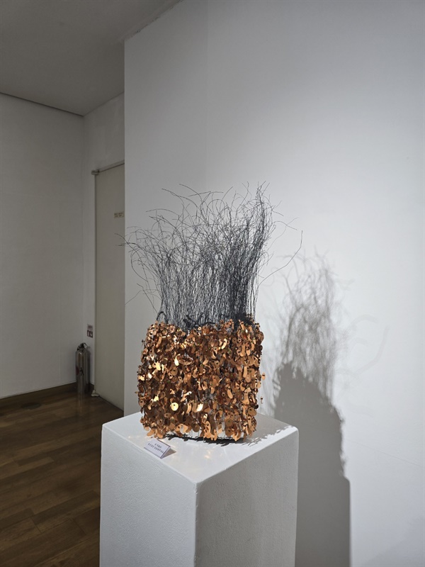 30 x 26 x 12”, wire, aluminum foil, copper foil, beads, copper wire, 2009
(사진: 영은 미술관 전시뷰 직접 촬영)
