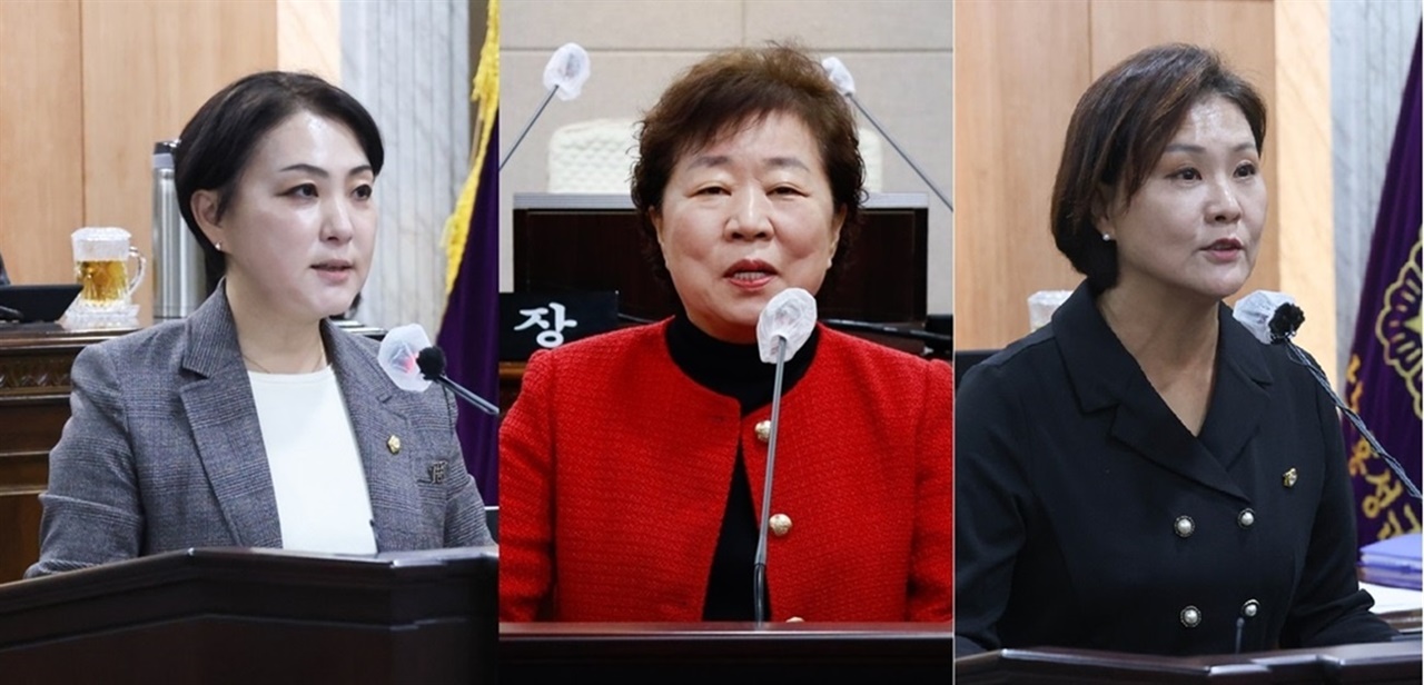 왼쪽부터 김은미 부의장. 윤일수 행정복지위원장, 최선경 산업건설위원장.