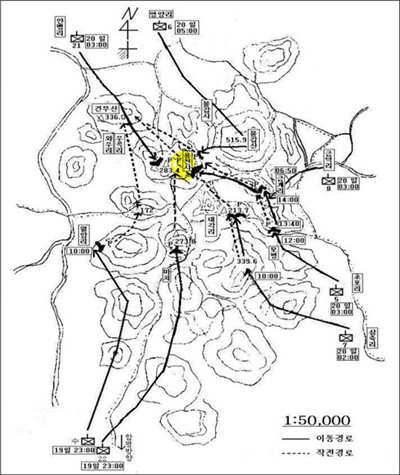  1951년 2월 20일 토벌 작전 작전도.