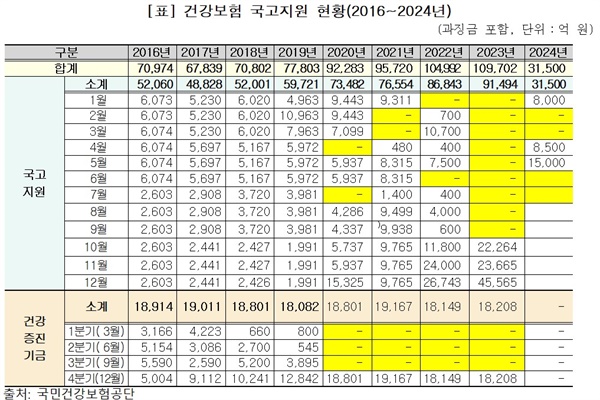  건강보험 국고지원 현황(