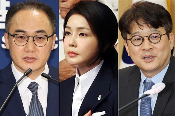  검찰이 '디올 명품백'을 받은 김건희 여사에 대해 사실상 무혐의를 확정하면서 책임론이 제기되고 있다. 사진 왼쪽부터 이원석 검찰총장, 김건희 여사, 이창수 서울중암지검장. 