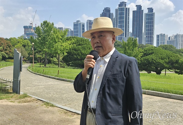  우대현 독립운동정신계승사업회 상임대표가 25일 대구 달성공원에서 열린 대한광복회 결성 109주년 기념식에서 발언하고 있다.