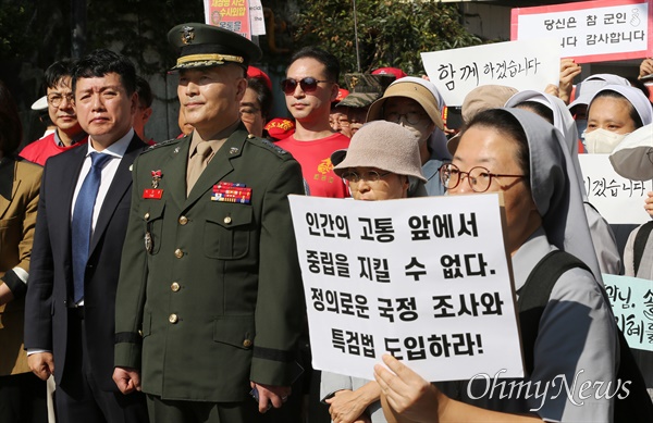 박정훈 대령 7차 공판   해병대 채상병 순직사건 수사 이첩 관련 전 해병대 수사단장 박정훈 대령이 3일 오전 서울 용산구 중앙지역군사법원에서 열리는 7차 공판에 출석하고 있다.