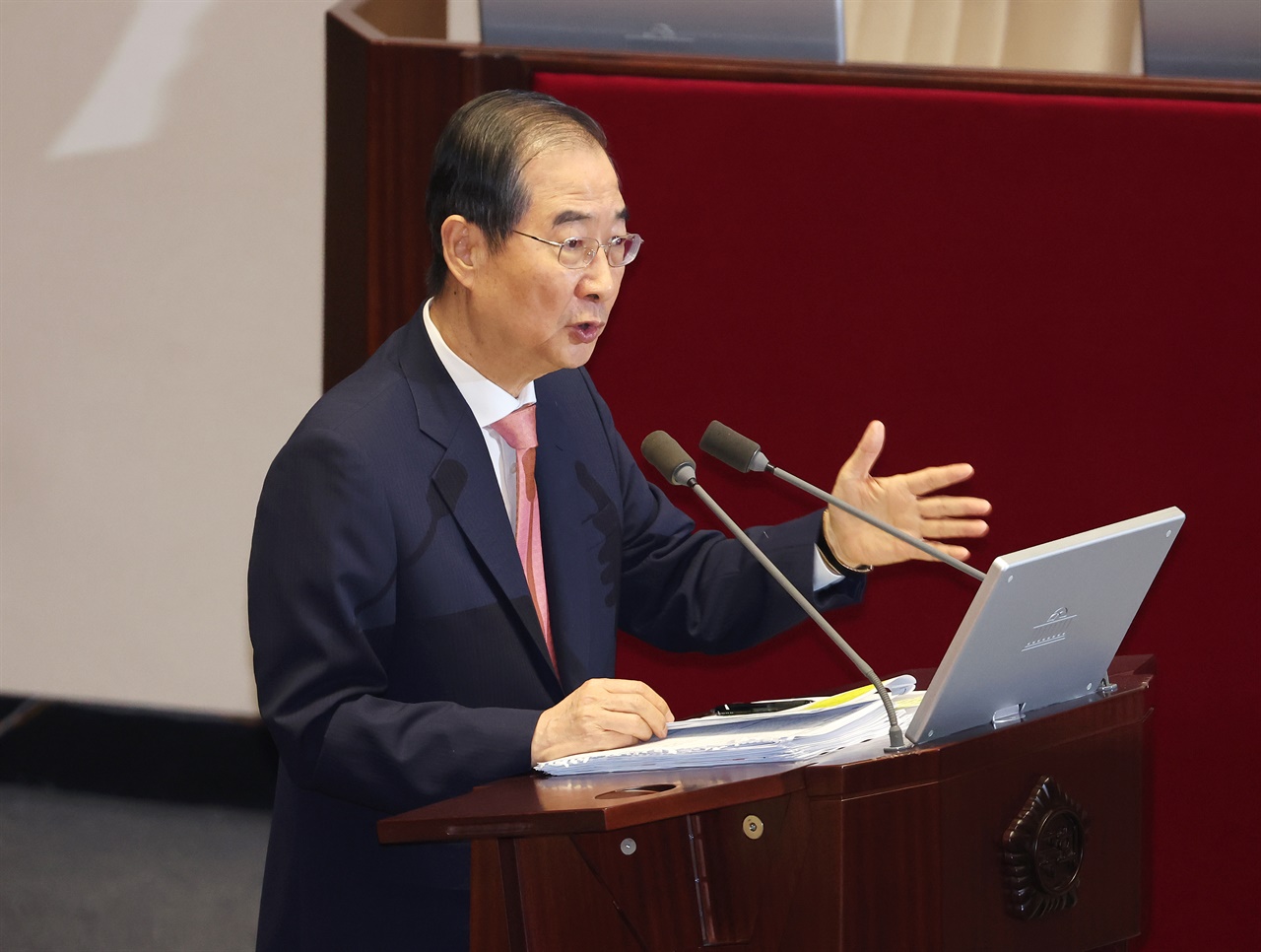  한덕수 국무총리가 12일 오후 국회 본회의장에서 열린 교육·사회·문화 분야 대정부질문에서 답변하고 있다. 2024.9.12