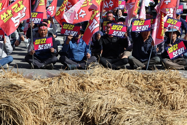   2일 오후 전남 무안군 삼향읍 전남도청 앞에서 광주·전남 농민단체가 벼멸구 피해의 자연재해 인정과 쌀값 보장 등을 정부에 요구하는 농민대회를 열고 있다.