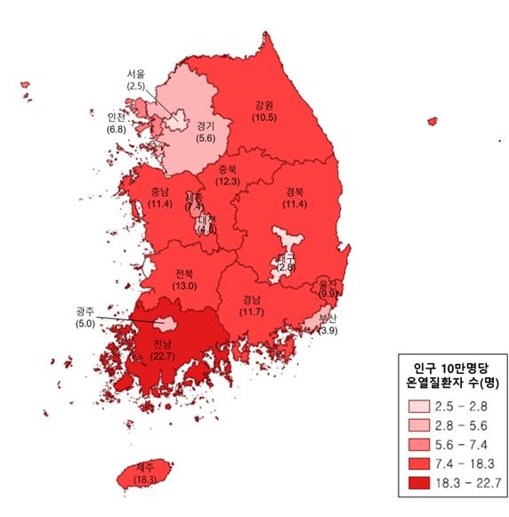  지역별 온열질환자(2024년)