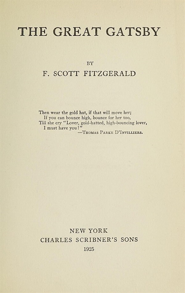 The Great Gatsby F. Scott Fitzgerald, The Great Gatsby, 1925, title page