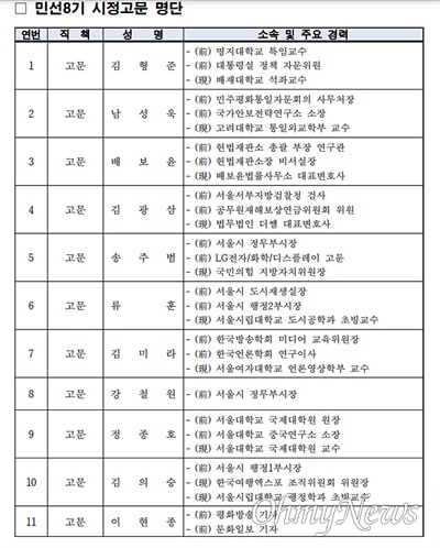  오세훈 서울시장 민선 8기 시정고문 명단 